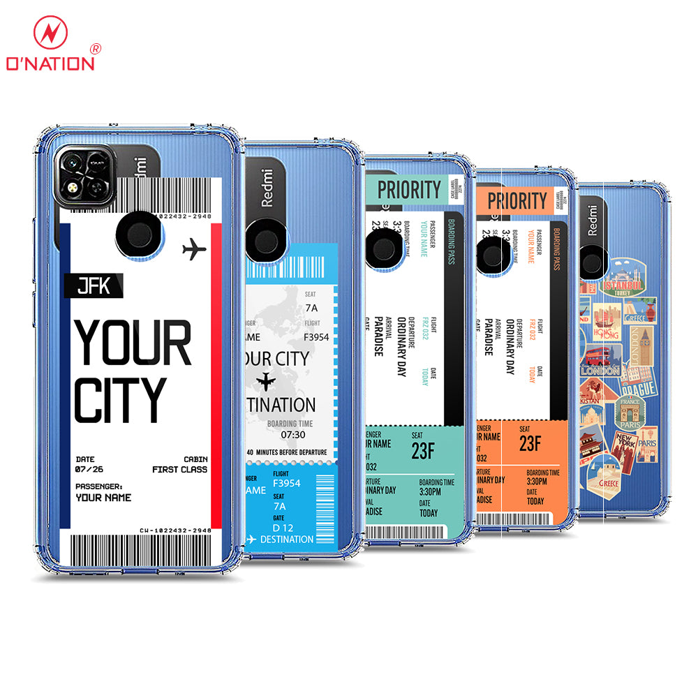 Xiaomi Redmi 10A Cover - Personalised Boarding Pass Ticket Series - 5 Designs - Clear Phone Case - Soft Silicon Borders