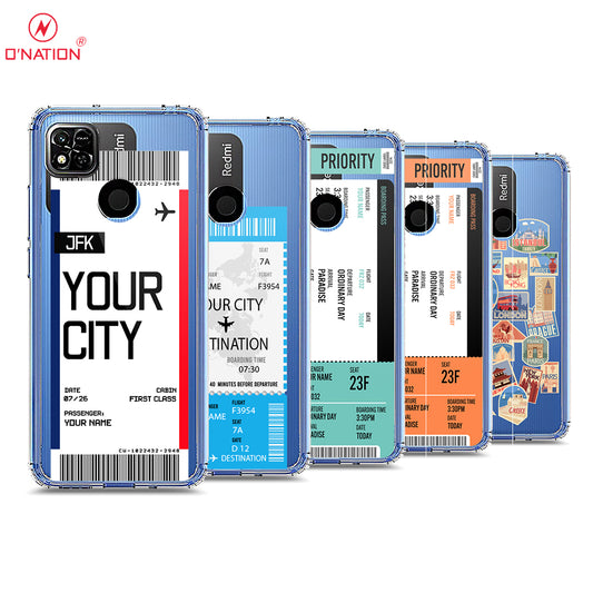 Xiaomi Redmi 10A Cover - Personalised Boarding Pass Ticket Series - 5 Designs - Clear Phone Case - Soft Silicon Borders