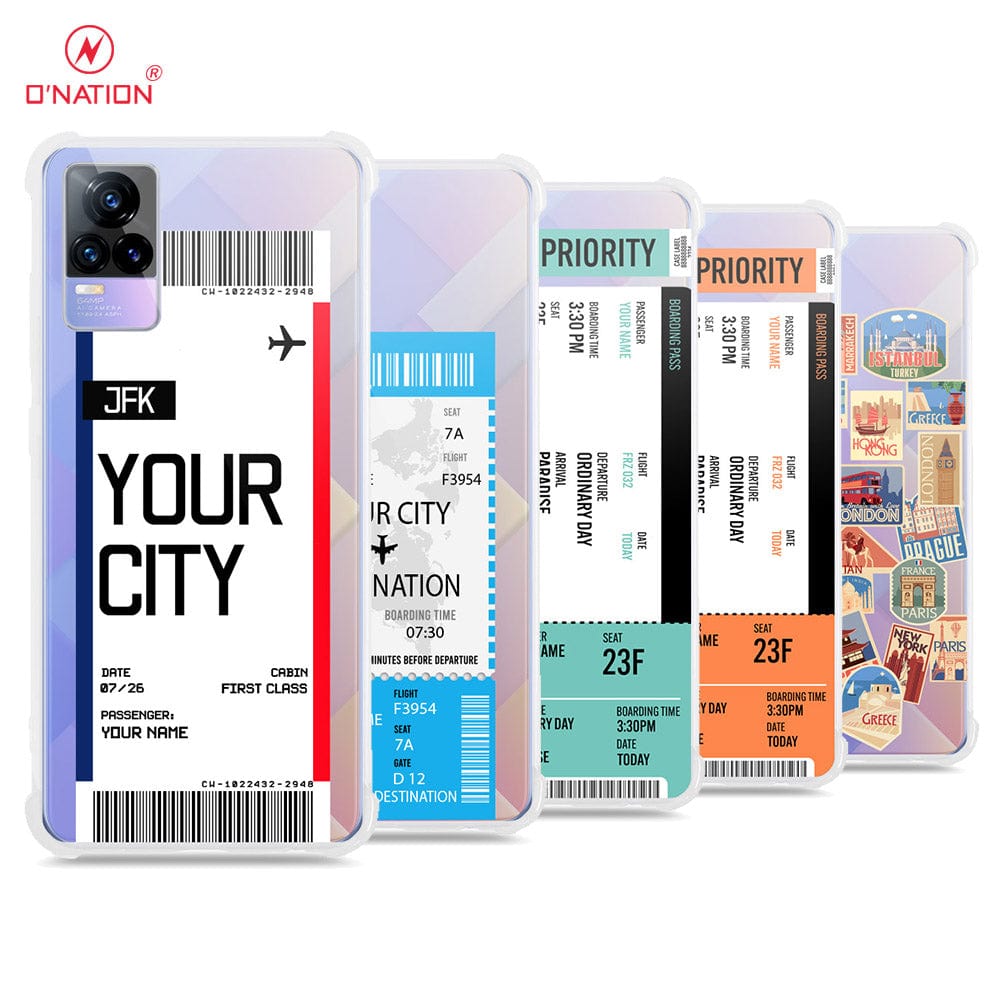 Vivo V21e Cover - Personalised Boarding Pass Ticket Series - 5 Designs - Clear Phone Case - Soft Silicon Borders