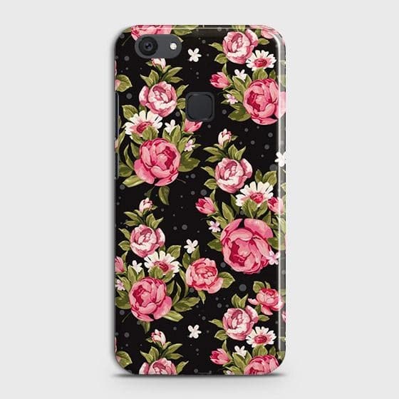 vivo V7 Plus Cover - Trendy Pink Rose Vintage Flowers Printed Hard Case with Life Time Colors Guarantee