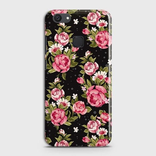 vivo V7 Plus Cover - Trendy Pink Rose Vintage Flowers Printed Hard Case with Life Time Colors Guarantee