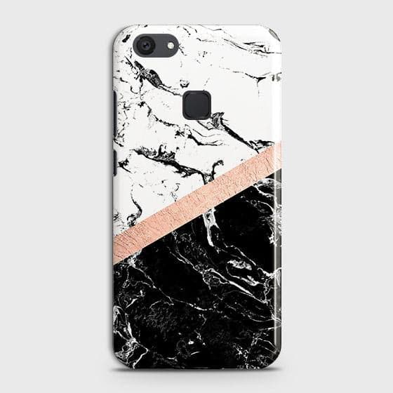 vivo V7 Plus Cover - Black & White Marble With Chic RoseGold Strip Case with Life Time Colors Guarantee (Fast Delivery) (H)