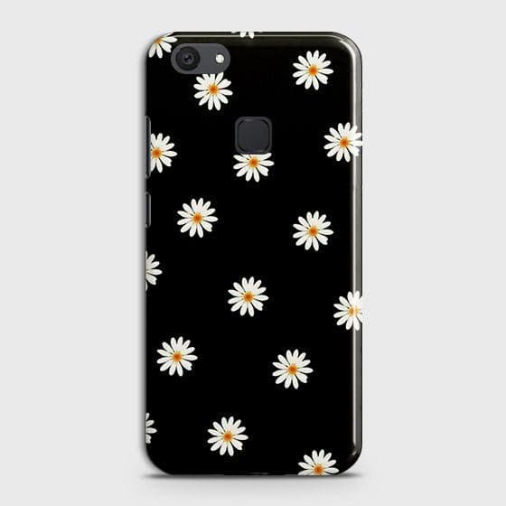 vivo V7 Plus Cover - Matte Finish - White Bloom Flowers with Black Background Printed Hard Case with Life Time Colors Guarantee