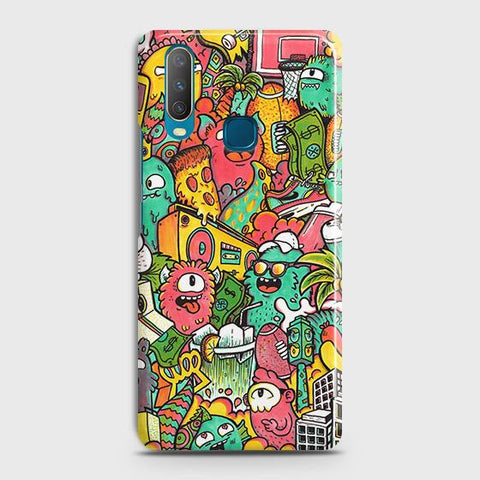 vivo Y12 Cover - Matte Finish - Candy Colors Trendy Sticker Collage Printed Hard Case with Life Time Colors Guarantee