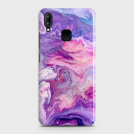 vivo Y93 Cover - Chic Blue Liquid Marble Printed Hard Case with Life Time Colors Guarantee