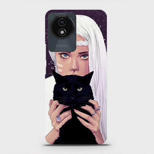 Vivo Y02A Cover - Trendy Wild Black Cat Printed Hard Case with Life Time Colors Guarantee