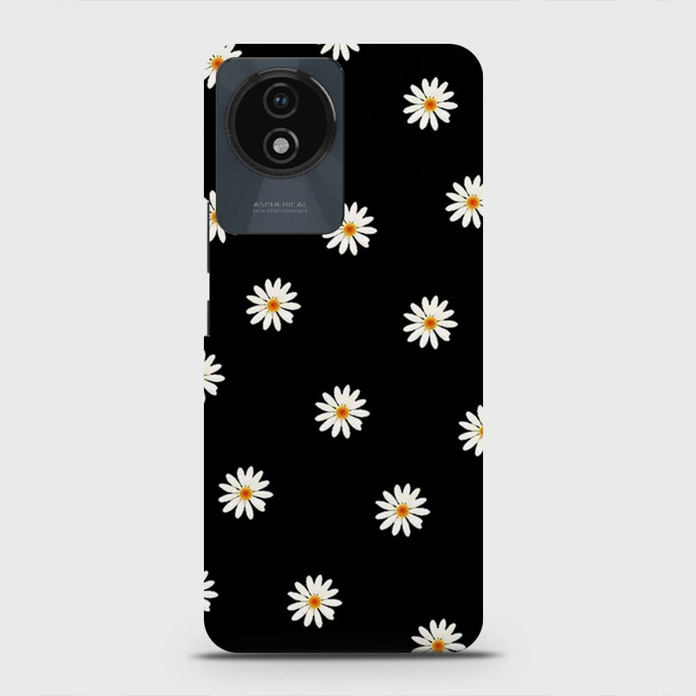 Vivo Y02 Cover - White Bloom Flowers with Black Background Printed Hard Case with Life Time Colors Guarantee