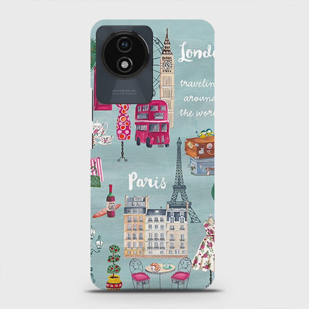 Vivo Y02A Cover - London, Paris, New York ModernPrinted Hard Case with Life Time Colors Guarantee