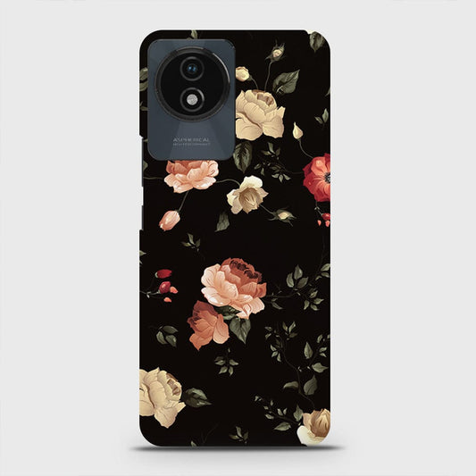 Vivo Y02A Cover - Dark Rose Vintage Flowers Printed Hard Case with Life Time Colors Guarantee