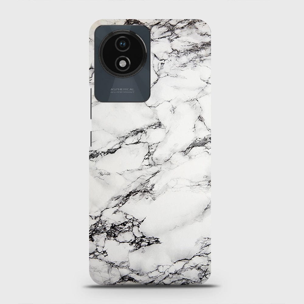 Vivo Y02t Cover - Trendy White Floor Marble Printed Hard Case with Life Time Colors Guarantee