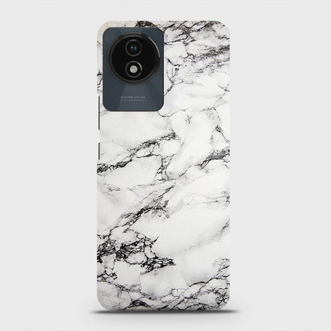 Vivo Y02 Cover - Trendy White Floor Marble Printed Hard Case with Life Time Colors Guarantee