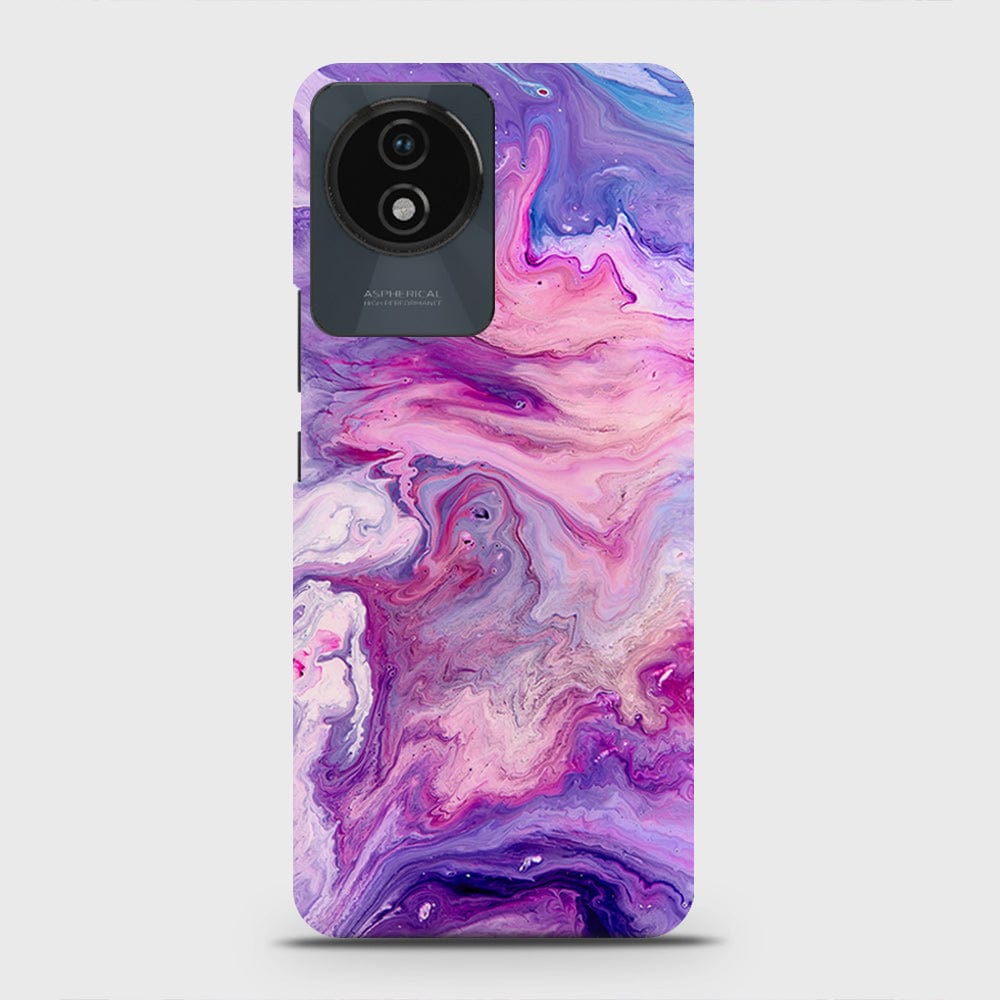 Vivo Y02A Cover - Chic Blue Liquid Marble Printed Hard Case with Life Time Colors Guarantee