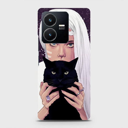 Vivo Y22 Cover - Trendy Wild Black Cat Printed Hard Case with Life Time Colors Guarantee