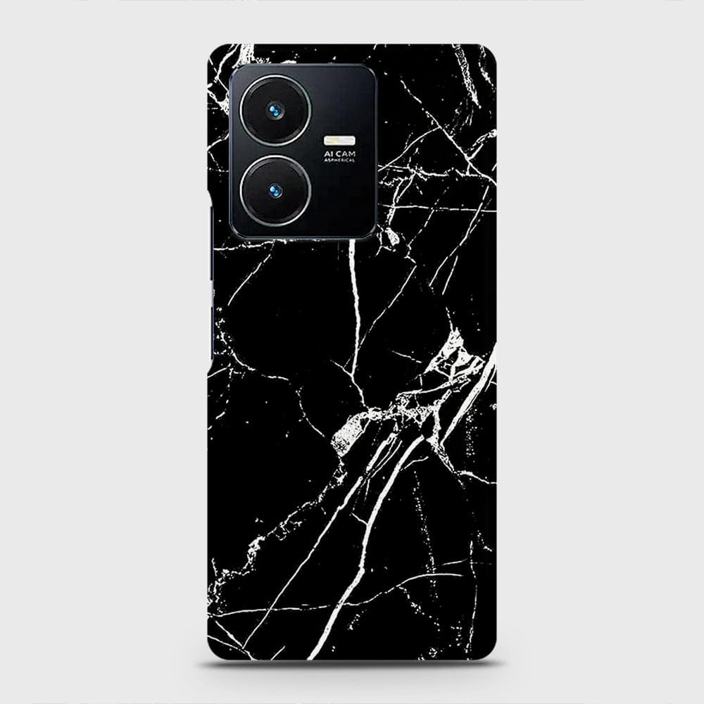 Vivo Y22 Cover - Black Modern Classic Marble Printed Hard Case with Life Time Colors Guarantee