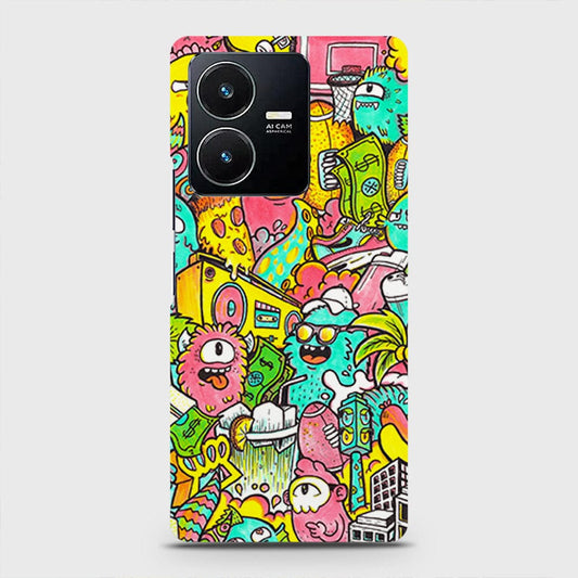 Vivo Y22 Cover - Candy Colors Trendy Sticker Collage Printed Hard Case with Life Time Colors Guarantee