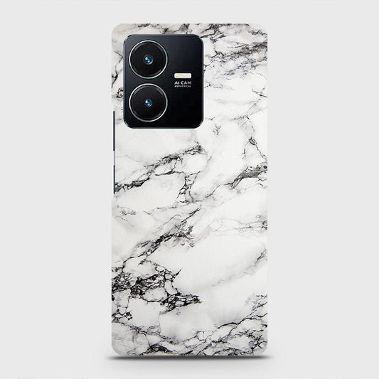 Vivo Y22 Cover - Trendy White Floor Marble Printed Hard Case with Life Time Colors Guarantee