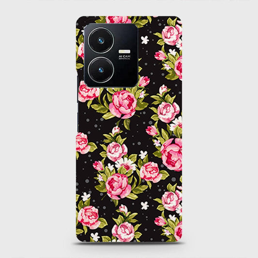 Vivo Y22 Cover - Trendy Pink Rose Vintage Flowers Printed Hard Case with Life Time Colors Guarantee