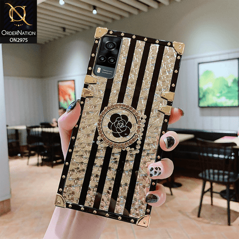 Vivo Y51 (2020 December) Cover - Design 2 - 3D illusion Gold Flowers Soft Trunk Case With Ring Holder